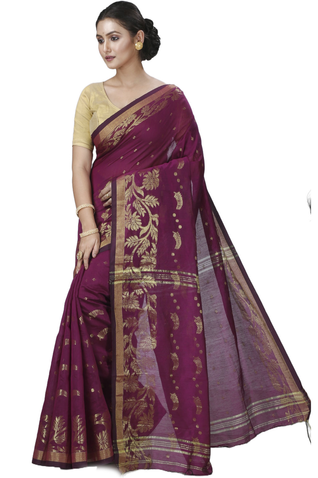 Maroon Blended Cotton Turik Hand Loom Saree (1252)